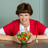 Wendy White holds a bowl of salad