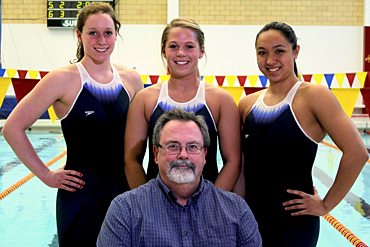Iowa State kinesiology professor Rick Sharp called upon Cyclone swimmers (L to R) Amanda Paulson, Bri Carlberg and Imelda Wistey to test out Speedo's new Fastskin®3 Racing System.
