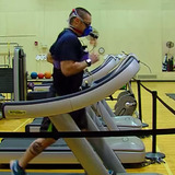Study participant running on treadmill 