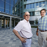 Brent Shanks and Basil Nikolau, leaders of CBiRC, in front of Iowa State's Biorenewables Complex