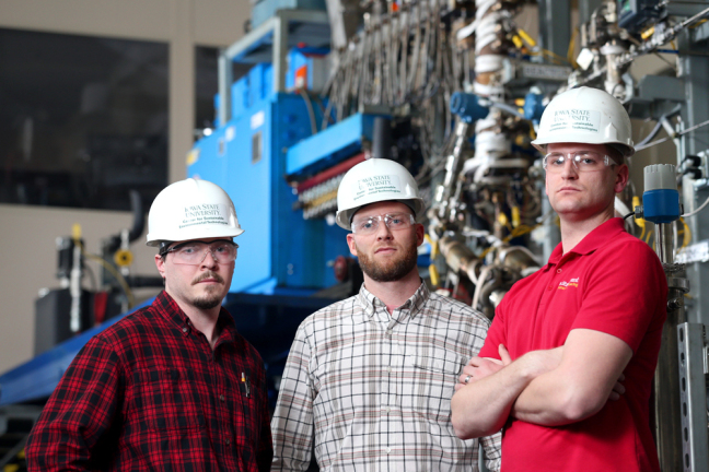 The three lead engineers of an ISU-Chevron biofuels pilot plant