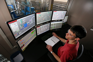 Inside the control room of the Iowa State-Chevron pilot plant