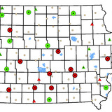 A map of Iowa pinpointing 12 shink-smart towns