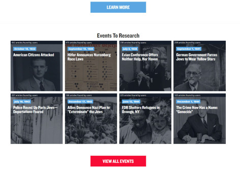 Screen shot of History Unfolded archive events