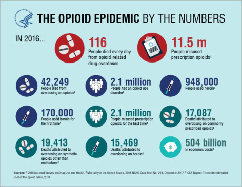 Infographic detailing cost and death related to opioid epidemic