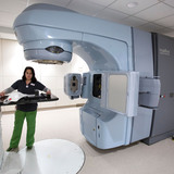 A technician operates the linear accelerator at the Iowa State small animal hospital