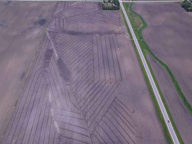 Aerial photo of farm field that shows drainage infrastructure