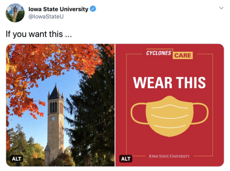 Social media post reminding students to wear a face covering