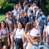 Students walking across campus on first day of classes