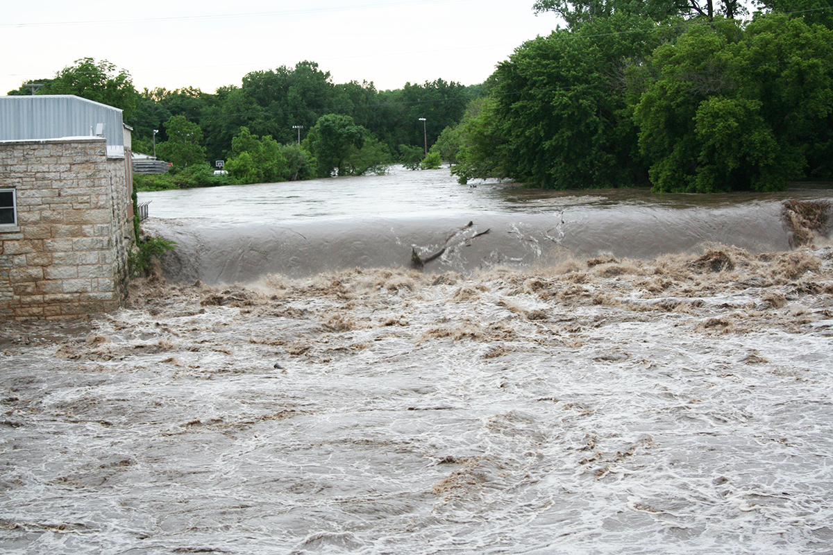 The Turkey River that flows through downtown Elkader swelled nearly 16 feet above its flood stage in June 2008. Photo courtesy of Sandra Oberbroeckling/Iowa State University.