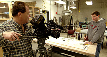 Adam Roland, a senior studying aerospace engineering, builds a model of a flying rod for The History Channel's 