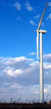 A wind turbine over Iowa.