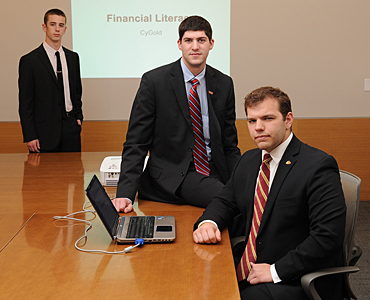 CyGold President Gregory Hunt (left), Iowa State GSB President Dakota Hoben (center) and GSB Vice President Jared Knight (right) were instrumental in founding CyGold.