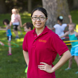 ISU graduate student Yang Bai with kids at fitness camp