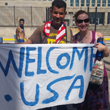 Rose Caraway with Cuban man at the U.S. Embassy in Havana