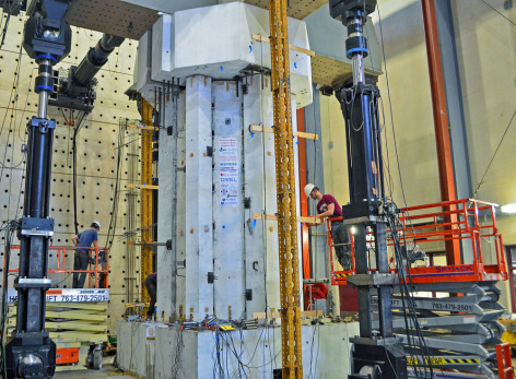 A hexcrete cross section is tested at the University of Minnesota's MAST Lab.