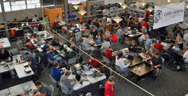 Students compete during an Iowa State Cyber Defense Competition.