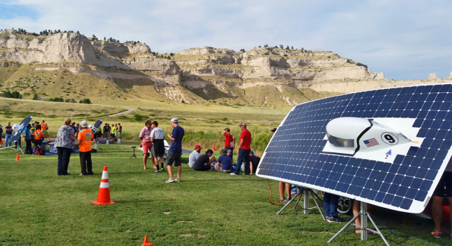 Team PrISUm charging its solar car at Scotts Bluff National Monument in Nebraska.