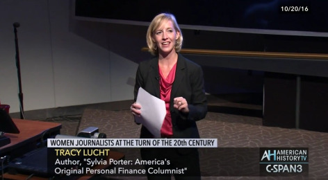 Screen shot from video of Tracy Lucht's lecture on women journalists