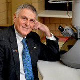 Dan Schechtman with a scanning transmission electron microscope.