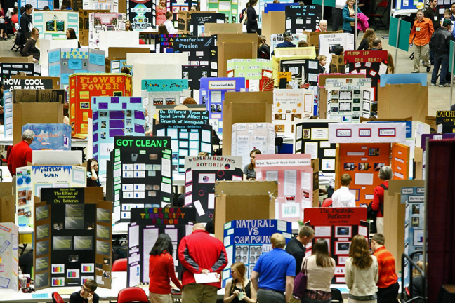 The State Science & Technology Fair of Iowa fills the floor of Hilton Coliseum.