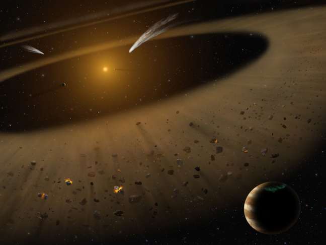 An artist's illustration of the nearby start epsilon Eridani and its disk structure that's very similar to our solar system.