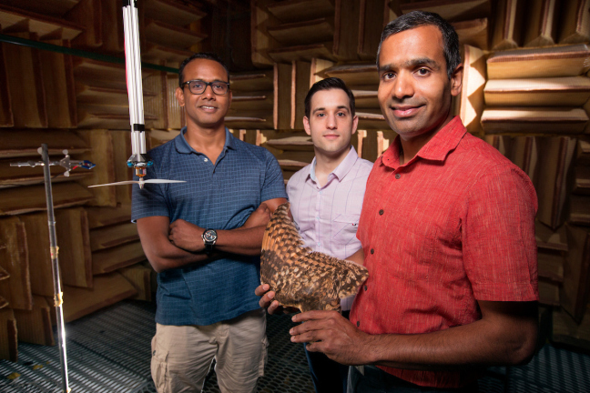 Anupam Sharma and his research team in Howe Hall's anechoic chamber for studying aeroacoustics.