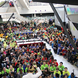 A huge crowd of students and their supporters gather for the Iowa FIRST LEGO® League State Championships.