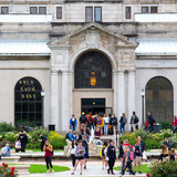 Students walking on campus near the Memorial Union