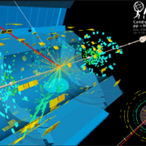 ATLAS experiment event display showing a Higgs boson decaying into a pair of bottom quarks