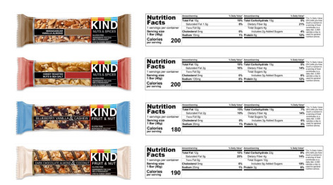 Four different KIND granola bars with nutritional information