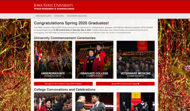 Screenshot of virtual commencement page