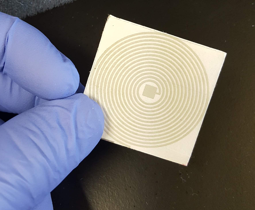 An example of a paper, printed sensor being developed by Nigel Reuel and his research group.