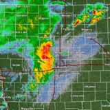 A radar image showing the Aug. 10 derecho approaching Ames