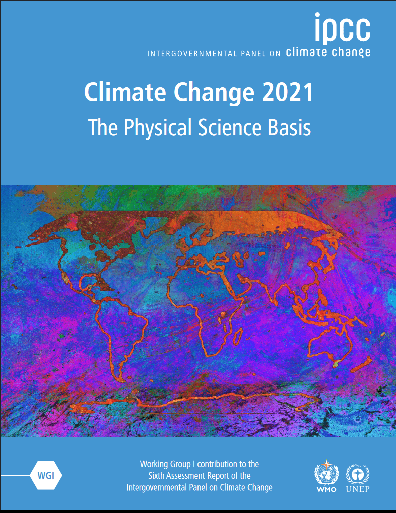 The cover of the IPCC's sixth report, "Climate Change 2021: The Physical Science Basis"