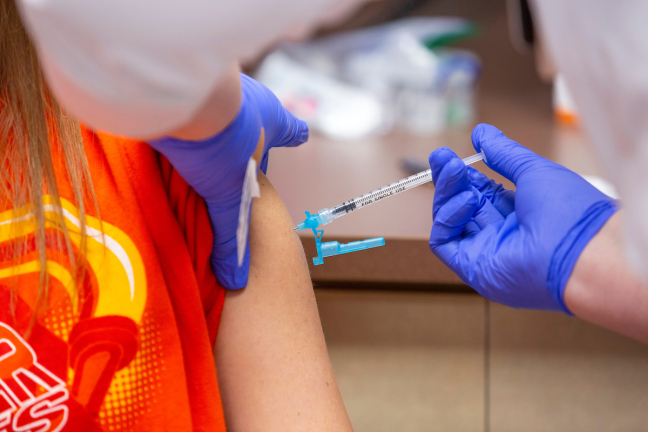 The first doses of the Pfizer Covid-19 vaccine are administered to Iowa State University health care employees Dec. 18, 2020, at the Thielen Student Health Center.