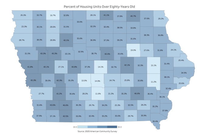 Map of aging homes in Iowa