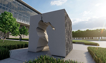 An artist rendering of the "Breaking Barriers" sculpture honoring Jack Trice.