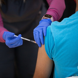 A student receives a COVID-19 vaccine at Iowa State University, May 11, 2021.  