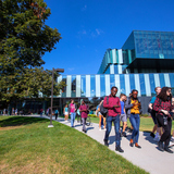 Students exit the Student Innovation Center on the first day of the fall 2022 semester, August 22, 2022.  