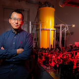 Jigang Wang with his Cryogenic Magneto-Terahertz Scanning Near-field Optical Microscope. (That’s cm-SNOM for short.) 