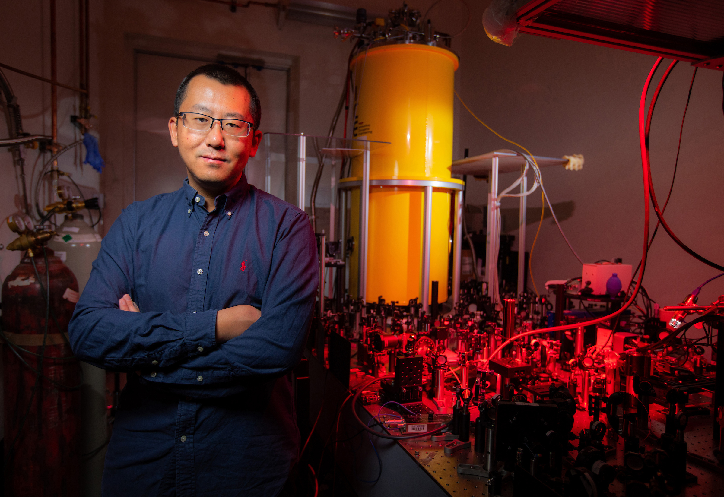 Jigang Wang with his Cryogenic Magneto-Terahertz Scanning Near-field Optical Microscope. (That’s cm-SNOM for short.)