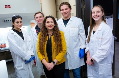 Hashemi Lab researchers include, left to right, Atoosa Davarpanah, Mychal Trznadel, Nicole Hashemi, Justin Sehlin and McKayla Kling.